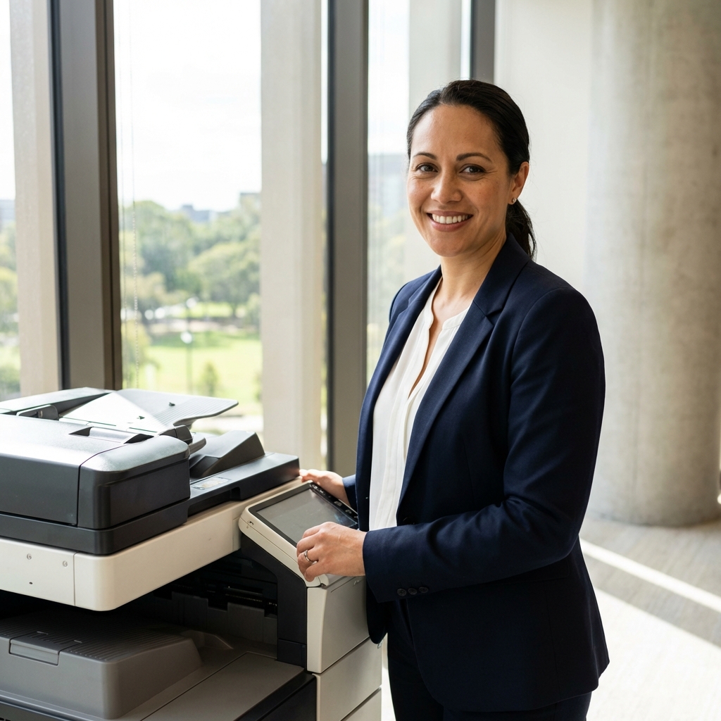 Government professional using secure cloud print management in an Australian government office