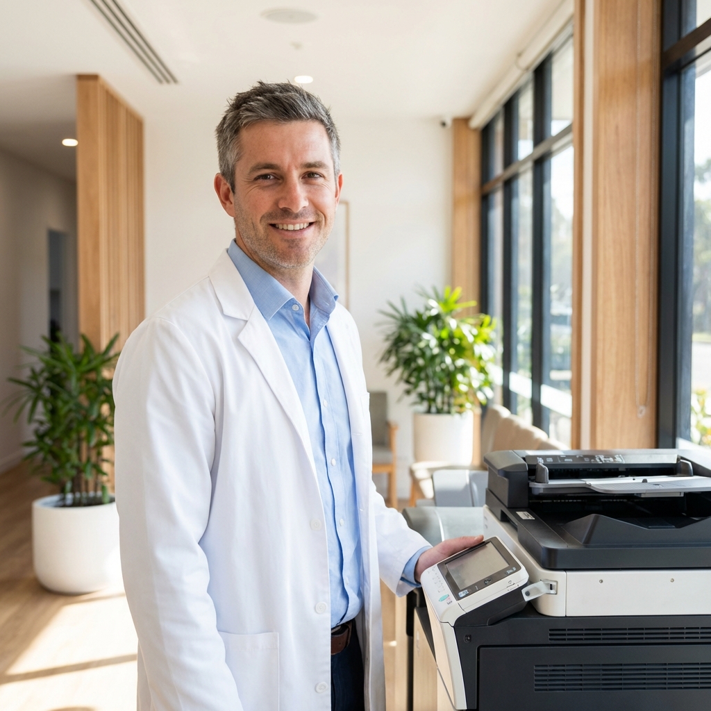 Clinician using cloud print management in an Australian medical practice