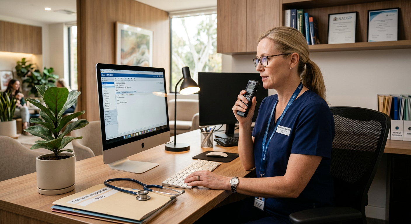Australian doctor dictating clinical notes using Dragon Medical One speech recognition software