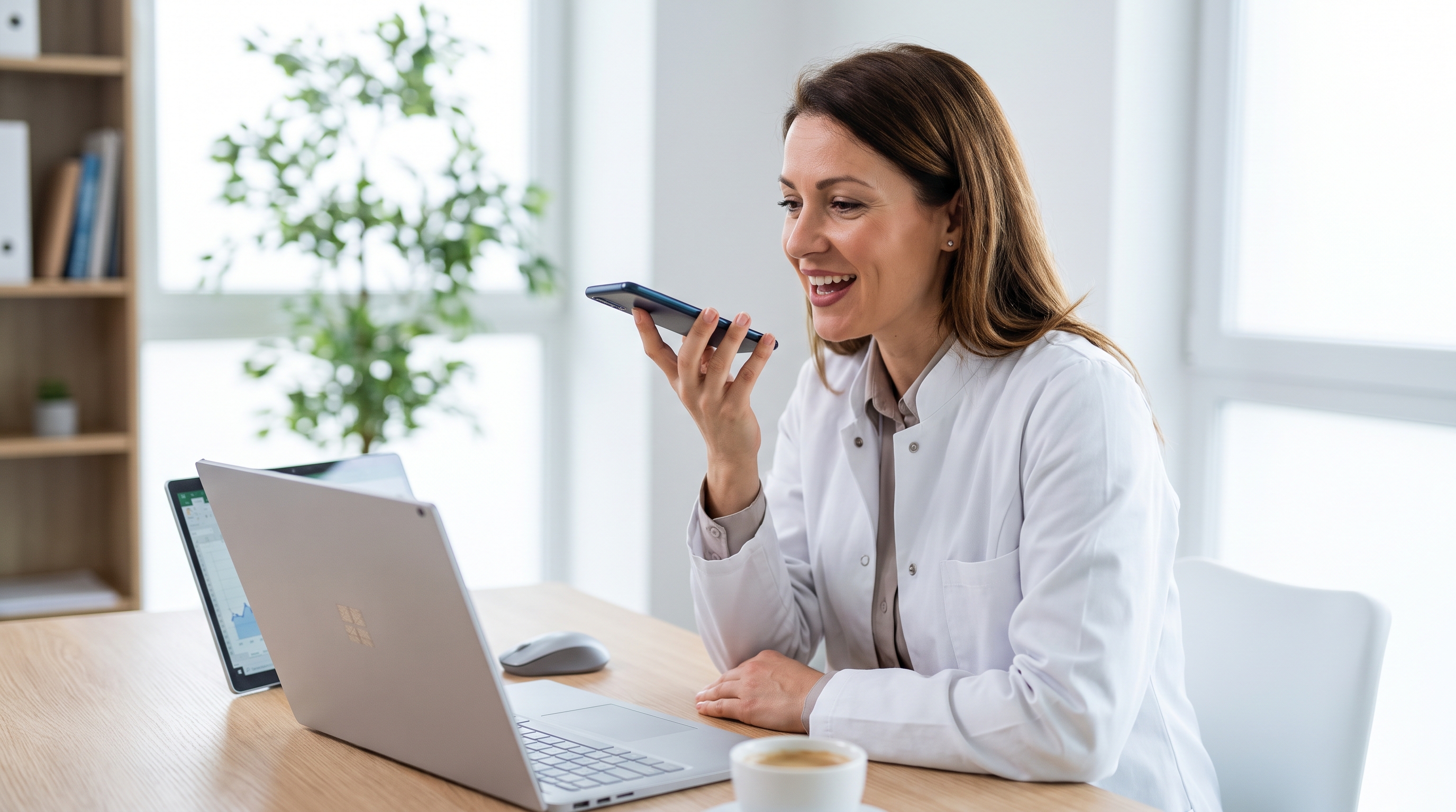 Australian doctor dictating clinical notes with Dragon Medical One using a smartphone as a wireless microphone