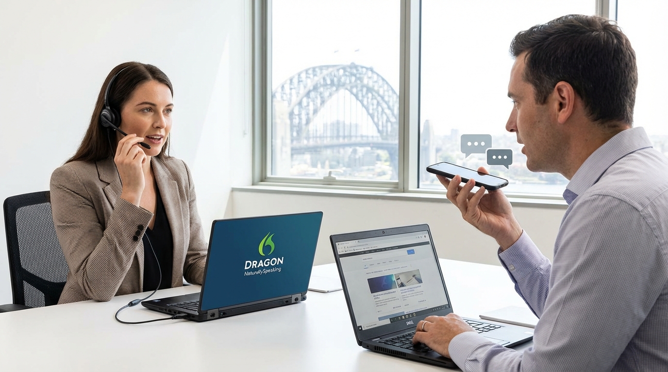 Speech to text software comparison for Australian professionals, Dragon NaturallySpeaking dictation on a desktop