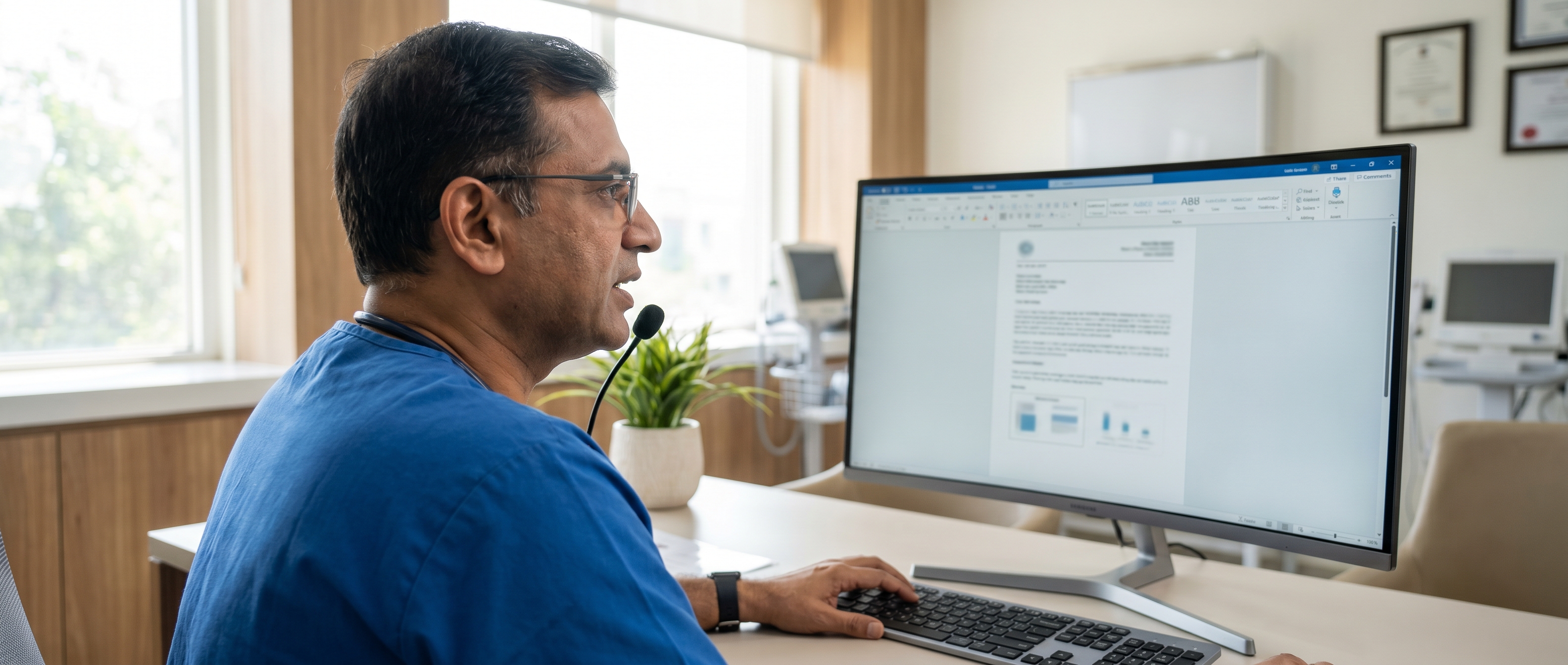Dictated clinical notes appearing in software in real time as a clinician speaks.