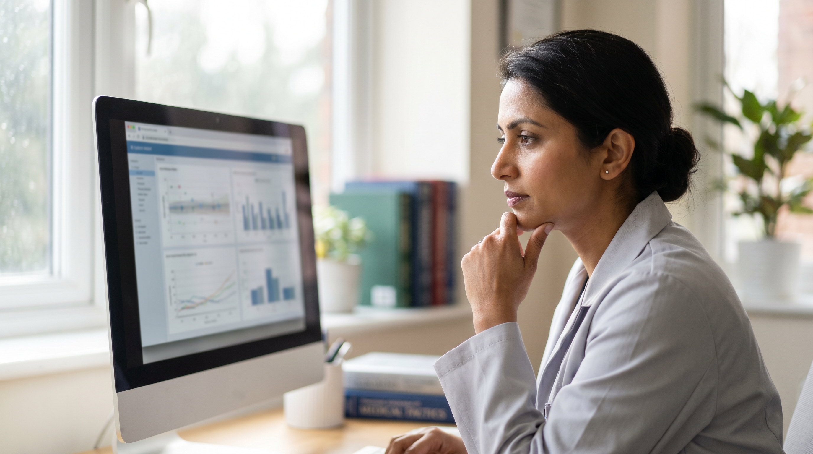 A specialist reviewing clinical documentation supported by medical specialty vocabulary.