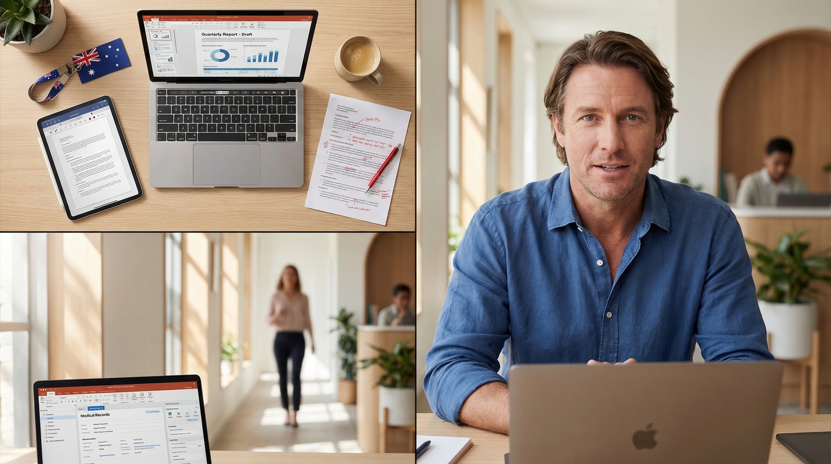 Australian office desk with laptop and tablet showing PDF editing software comparison
