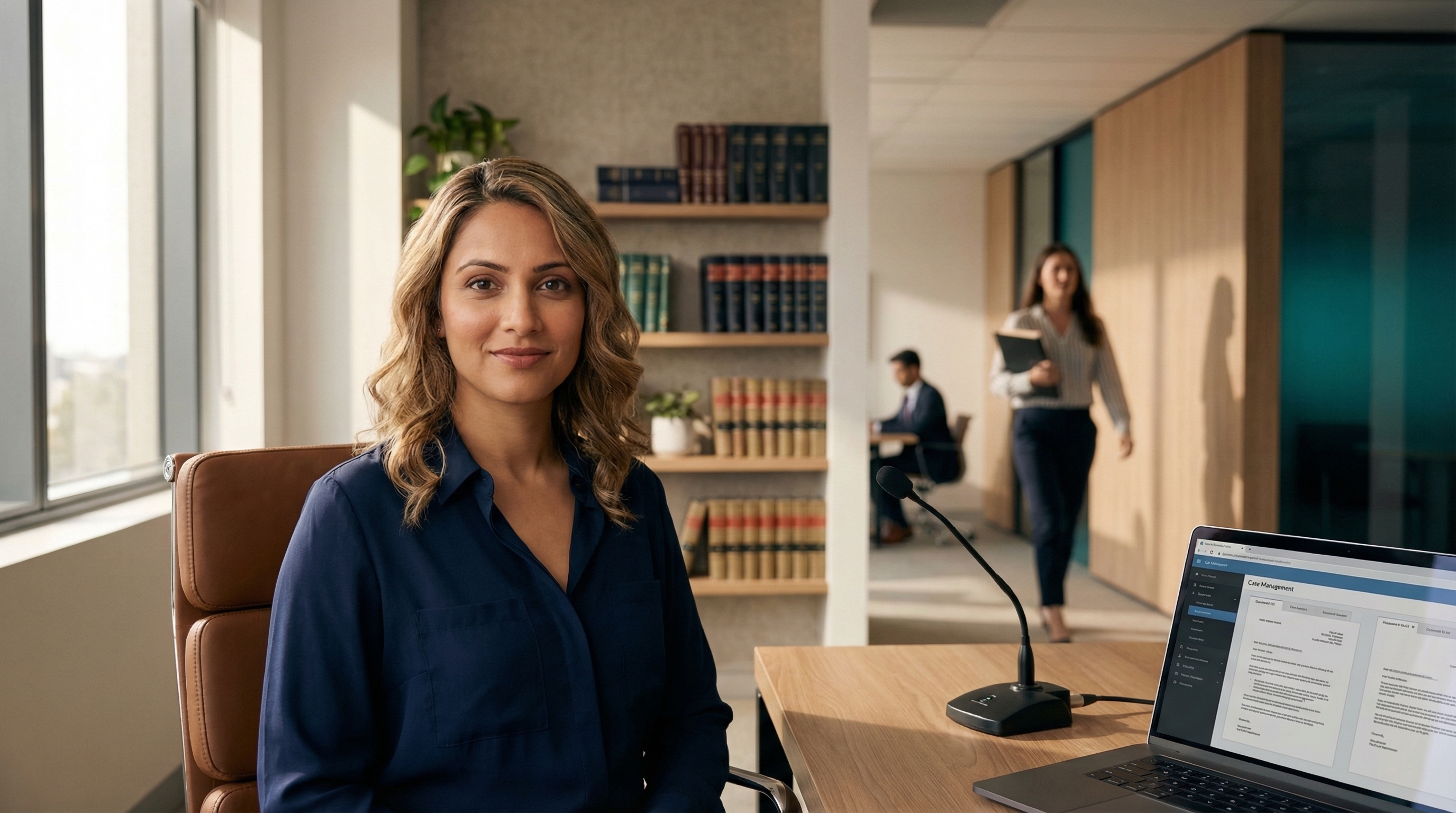Law firm office with neatly organised legal document bundles and exhibit tabs