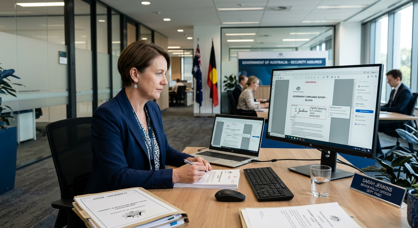 Australian government office using PDF software secure document management formal government environment