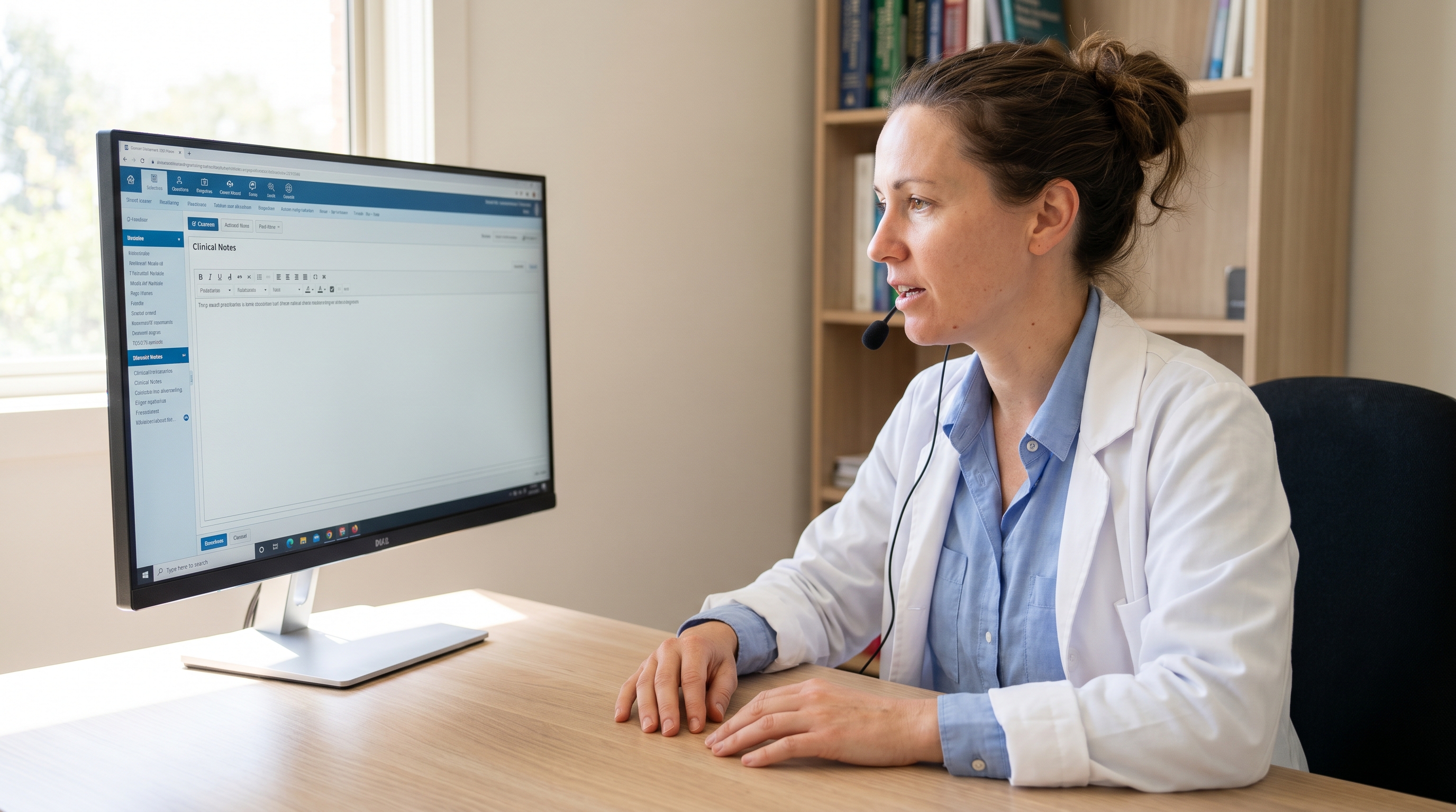 Australian GP dictating a clinical progress note directly into her EMR using Speech Recognition Cloud — text appearing at the cursor in real time